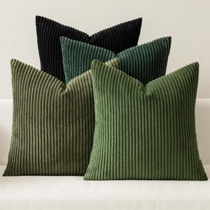MIULEE Boho Farmhouse Throw Pillow Covers 18x18 Inch Set of 4 Mordern Neutral Green Cushion Covers Soft Corduroy Nordic Home Decor for Spring Couch Bed Sofa Living Room Green-Black
