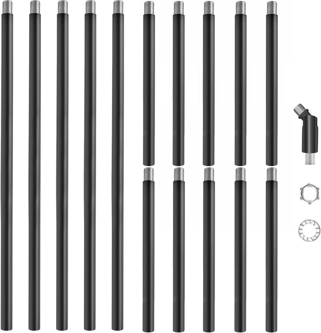 Matte Black M10 Threaded Extension Rod Set,5 PCS 12 Inch Chandelier Extension Rods & 10 PCS 6 Inch Lighting Fixture Downrods & Stems for Chandeliers,Pendant Lights,Island Lighting