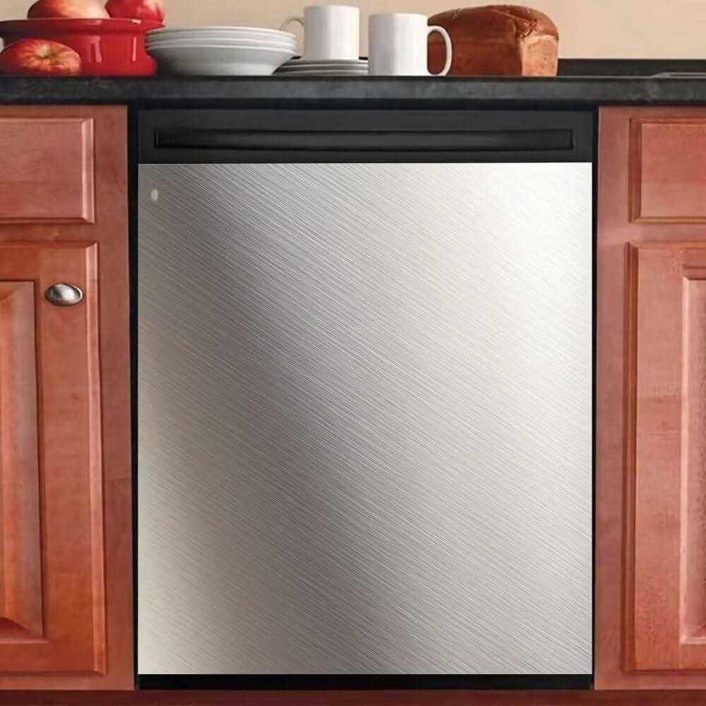 Brushed White Stainless Steel Dishwasher Magnet Cover, Magnetic Dishwasher Cover Front Door Panel Decal Kitchen Decor, Home Appliance Sticker Dishwasher Covers, 23"x 26", 23Wx26H inch