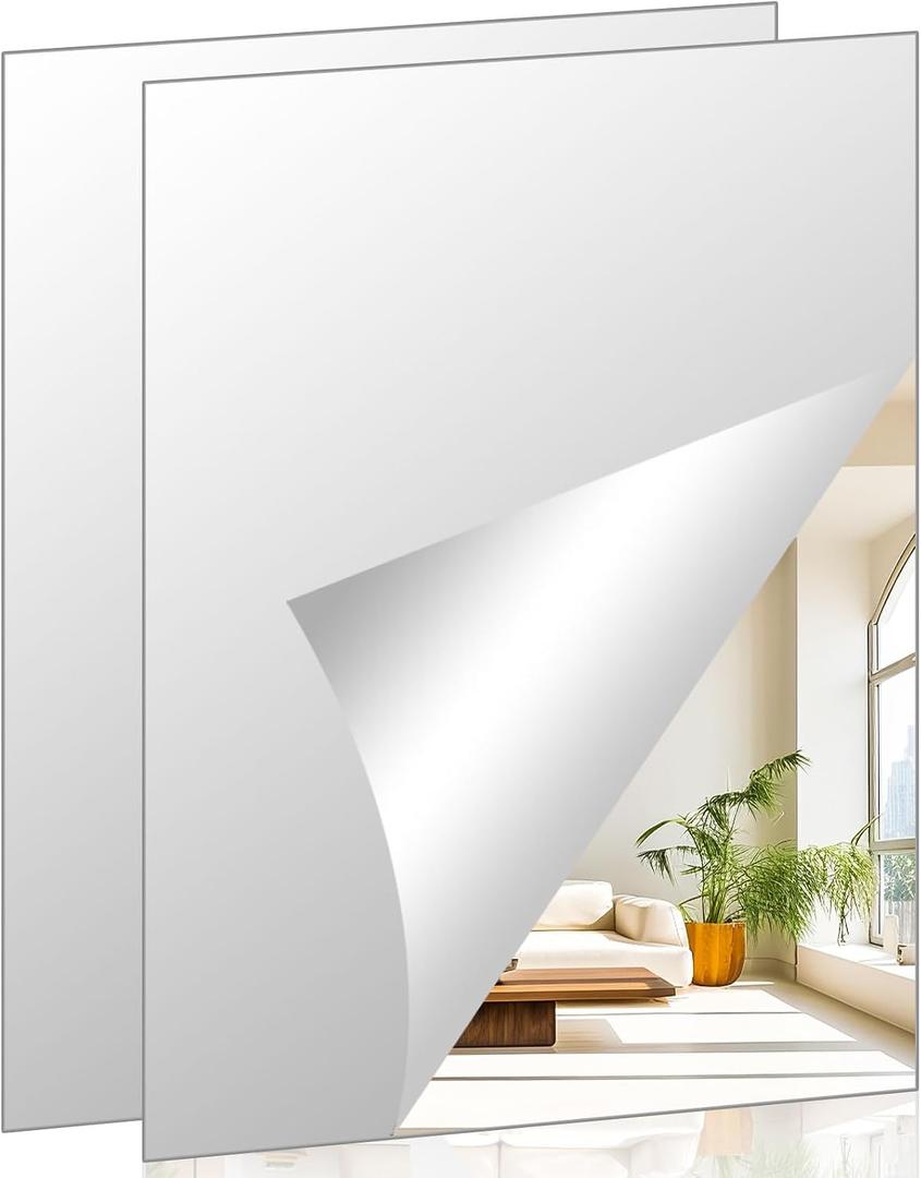 Acrylic Mirror Sheet for Wall, 15.7" x 19.6" x 2Pcs
Large Rectangular Mirror Tiles Frameless Wall Mounted Mirror Self-Adhesive Mirror Stickers for Vanity Bedroom Home Decor