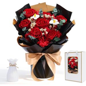 Preserved Red Rose Bouquet for her, Eternal Rose Gift Set in Premium-Quality for Girlfriend, Engagement, Mother’s Day, Birthday, Anniversary, Graduation, Valentine’s Day, Independent Day