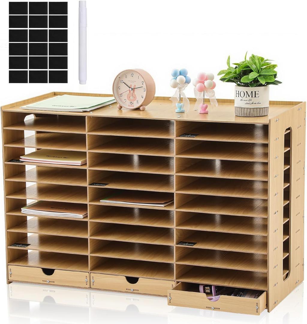 Classroom Mailboxes Wooden Teacher Student Mailboxes for Classroom Literature Paper Organizer Compartments with Drawers, Sturdy Ease Setup for Home Office School (30 Slots)