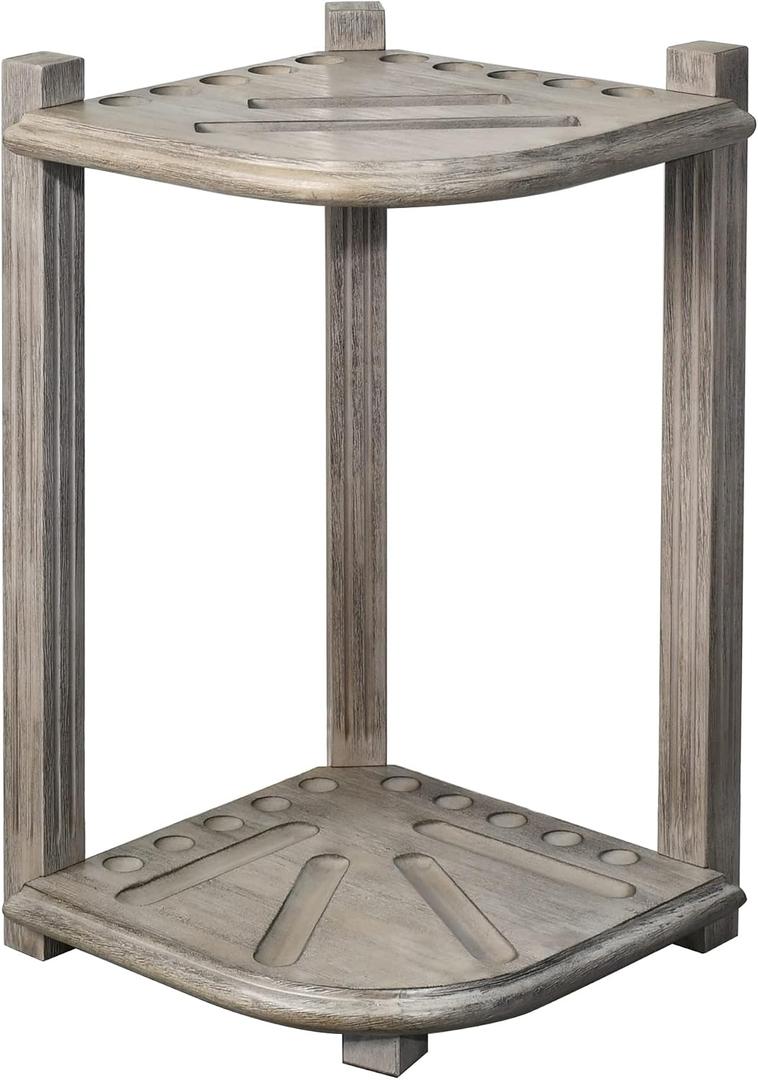 CROWN ME Deluxe Corner Floor Cue Rack, Pool Cue Holder - Smoky Finish, Solid Hardwood, Holds 10 Cues, 16.5-in W x 16.5-in D x 28-in H