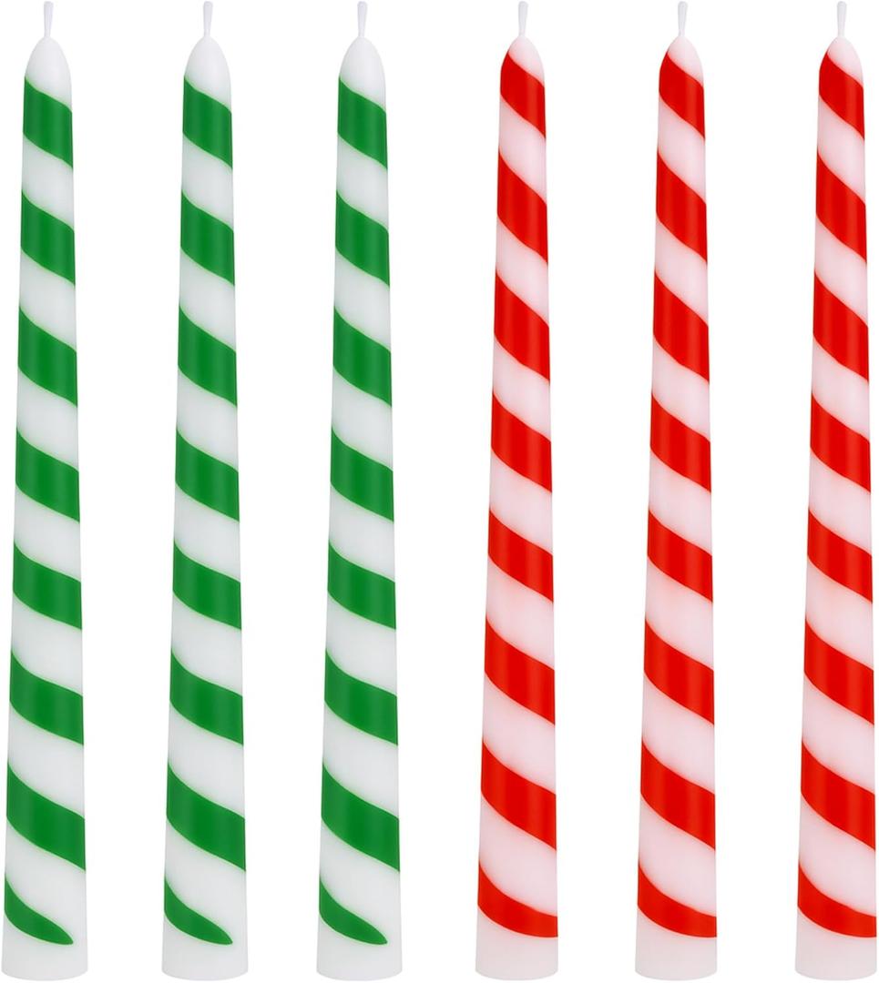 EBaokuup 6 Pcs Christmas Stripe Taper Candles,10 Inch Candy Cane Taper Candles,Red Green Christmas Decorative Tree Candles for Home Table Decor Wedding Party Centerpiece