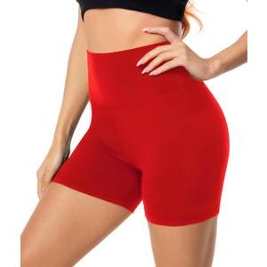 FULLSOFT High Waisted Biker Shorts for Women-5" Tummy Control Fitness Athletic Workout Running Yoga Gym Shorts (Small-Medium, Red)