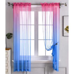 WPM WORLD PRODUCTS MART Pink Blue Ombre Sheer Curtains for Kids 2 Panels Rod Pocket Bedroom Window Curtains Semi Voile Drapes Faux Linen Dcor for Livingroom Room (Pink and Blue, 54 x 84 Inch)
