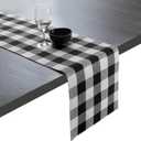 Native Fab Table Runner Buffalo Check Plaid 100% Cotton  Inches Kitchen Dining Table Decoration for Indoor Outdoor Farmhouse Home Party Decor - Black and White, Size 13x72in