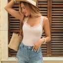 Lace Camisole Tank Tops for Women V Neck Wide Strap Soft Ribbed Lace Trim Cami (Small, Sand)