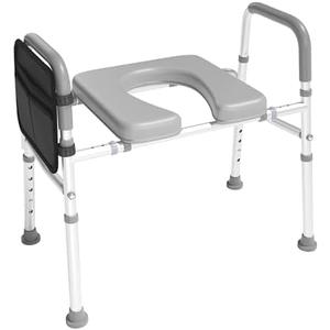 Raised Toilet Seat with Handles - Cozy Padded Elevated Medical Toilet Seat Riser, 350lb Adjustable Safety Assist Shower Chair w/Side Pocket for Adults Elderly, Handicap Pregnant Individuals