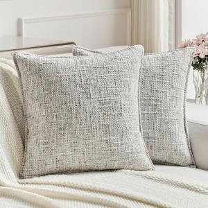 FUTEI Pack of 2 Tweed Chenille Throw Pillow Covers 26x26 Inch, Grey