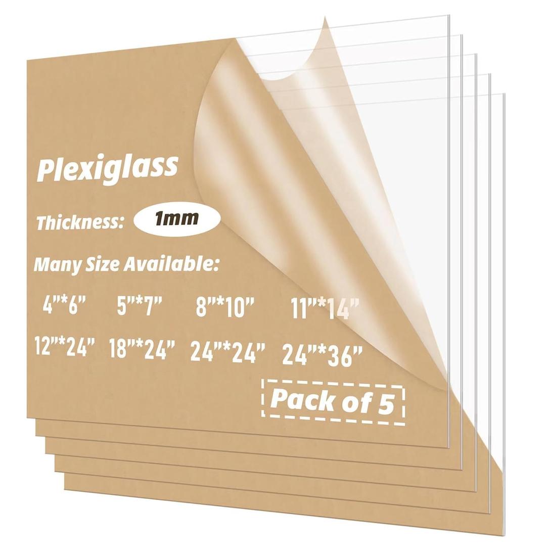 5-Pcs 24x36 inch Plexiglass Sheets - PET Sheet Panels - Clear Acrylic Plexiglass Sheet 24x36 for Picture Frame,Glass Alternative,Signs,Door Scratch Protectors,Painting,Pet Barriers (5 Pack 24x36inch 0.04inch thick)