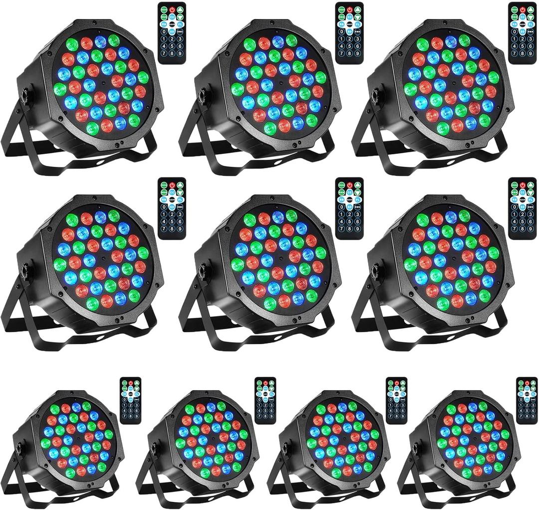Dj Lights, 10 Pack 36 LED Par Lights Stage Lights with Sound Activated Remote Control & DMX Control, Stage Lighting Uplights for Wedding Club Music Show Christmas Holiday Party Lighting