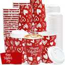 50 Pcs Valentine's Day Coffee Cups 16 oz Disposable Red Hearts Paper Drinking Cups Love Heart Coffee Containers for Hot and Cold Beverage Water Juice Cocoa Valentine's Day Wedding Party Supplies