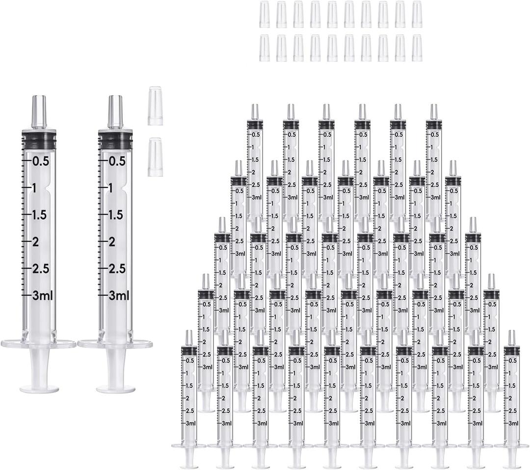 JOLLY PARTY 100 Pack 3ml Syringes with Caps, Mini 3cc Syringe Needleless, Small Oral Syringe with Tip Cap Individually Wrapped for Scientific Labs, Liquid Measuring, Pet Feeding, Oil & Glue Dispenser