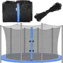 Trampoline Replacement 12 13 14 15 16 ft Trampoline Safety Net Round Frame Trampolines Enclosure Net Weather Resistant Trampoline Net with Double Headed Zippers, Net Only (8 Straight Poles, 12 FT)