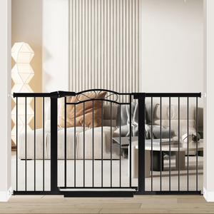 Fairy Baby 57.1"-59.8" Extra Wide Baby Gates with Door, 58 59 Inches Child Gate for Todder Kids, Metal Pressure Mounted Pet Dog Gate, Walk Thru Safety Gate for Doorway Stairs, Black