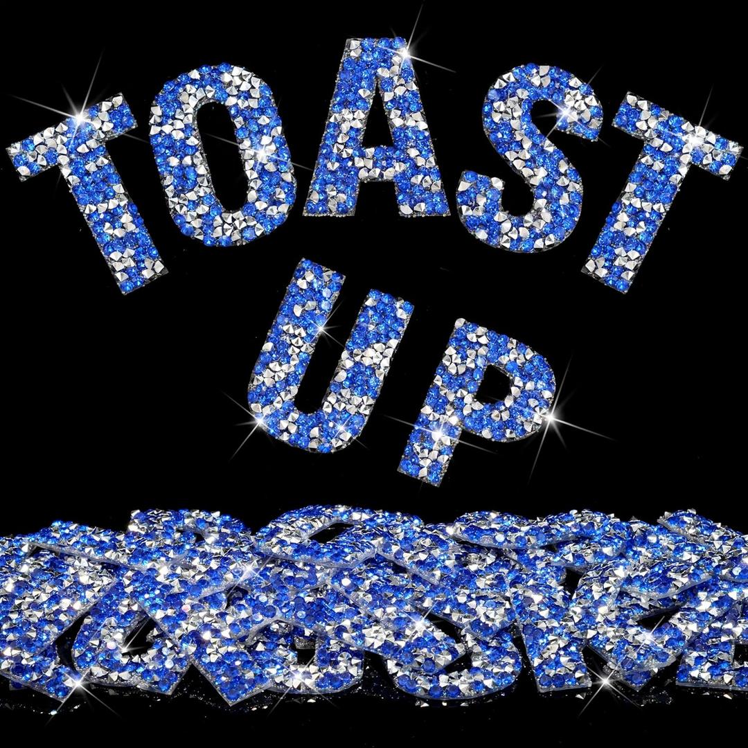 Locacrystal 68Pcs Bling Resin Rhinestone Alphabet Letter Stickers A-Z Letters DIY Sticker Self-Adhesive Iron-On Crystal Word Stickers for Cars Arts Crafts Clothing Decoration(SilverBlue,1.572Packs)