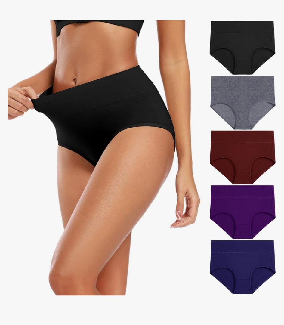 Molasus Women's Cotton Underwear High Waisted Full Coverage Ladies Panties (Regular & Plus Size), Small