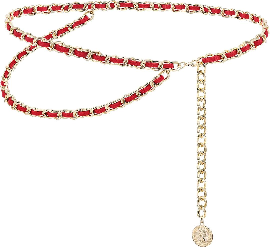 Leather Chain Belts for Women Girls, Layered Body Chain Belts Metal Waist Chain for Dress Vest Jeans