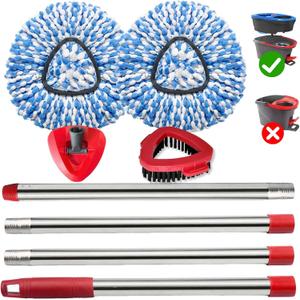 Spin Mop Replace Heads for O Cedar Rinse Clean 2 Tank System, Spin Mop Replacement Head 2 Microfiber Mop Refills, 1 Triangle Head Cover and 30-58in Handle 1 1Scrub Brush (Blue)