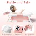 BUNWAG Baby Bathtub, Collapsible Newborn Bathtub for Infant to Toddler with Soft Cushion and Thermometer,Portable Travel Newborn Tub with No-Slip Feet, Baby Shower Gifts, 0-12 Months Baby Bath, Pink