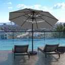 Kingdura 9ft 3-Tier Patio Umbrella, Outdoor Table Umbrella with Easy Crank & Tilt, 8 Reinforced Ribs, UV Protection for Deck, Pool, Market, Backyard (Grey)