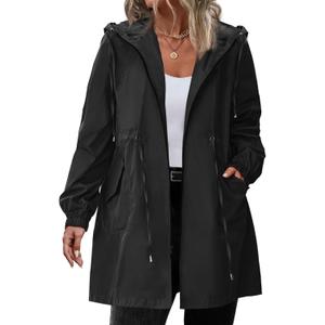 IN'VOLAND Women's Rain Jacket Plus Size Long Raincoat Lightweight Hooded Windbreaker Waterproof Jackets with Pockets (Black)