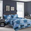Blue Plaid Twin Size Bedspread & Coverlet - Reversible Quilt Set - Lightweight, Soft Microfiber - All Season