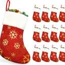 MNKXL 12PCS Bulk Christmas Stockings,9" Red Velvet with White Plush Cuff Xmas Stocking,Felt Flannel Faux Fur Stockings with Golden Snowflakes,Thickened Christmas Stockings Bulk for Fireplace Mantel