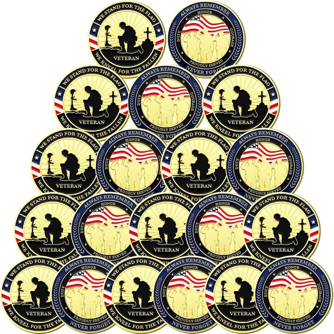 20 Pcs Military Challenge Coins Veteran Thank You for Your Service Coins Veterans Day Gifts Military Challenge Gifts Bulk for Men Women Presents(Simple)
