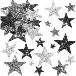 Geosar 60 Pcs Iron on Star Patches Star Shaped Rhinestone Appliques Adhesive Glitter Patches Rhinestone Appliques Embellishments for DIY(Black, Gray)