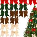 16 Pcs 6Inch Large Christmas Velvet Bows Rustic Wreath Gift Bows Vintage Xmas Velvet Ribbon Bow Holiday Ornaments for Christmas Tree Garland DIY Craft Wrapping Decor (White,Brown,Green,Red)