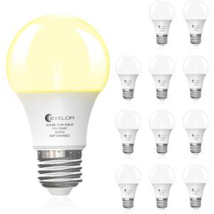 evelor A19 LED Light Bulbs, 60 Watt Equivalent, Soft White 2700K with E26 Base, Efficient 9W, 800 Lumens, Non-Dimmable, Warm White, 15000 Hours, Ideal for Bedroom Living Room, 12-Packs