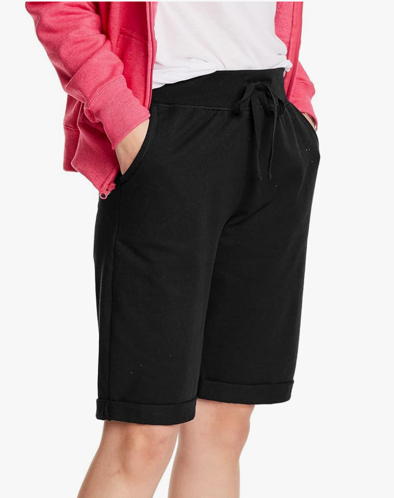 Hanes Women's Shorts, French Terry Bermuda Pocket Shorts, Jersey Knit Fleece Shorts, Women's Bermuda Shorts, 11", S