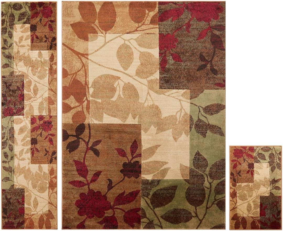 Home Dynamix Amelia Modern Area Rug | 3 Piece Set | Beige/Green/Red