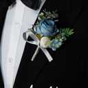 AuroraAria Dusty Blue Boutonniere for Men,Set of 6,Groom Boutonniere for Wedding,Anniversary,Homecoming,Formal Dinner Party,Wedding Decor,Artificial Dusty Blue Rose