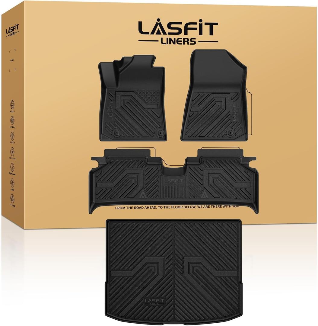 LASFIT Floor Mats & Cargo Mats for KIA NIRO EV 2025 2024 2023 (Not for PHEV), All Weather TPE Custom Fit Floor Liners for Kia NIRO EV 2023-2025 Full Set Car Mats, Black