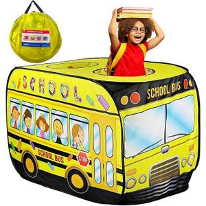 Pop Up Tent for Kids:School Bus Tent,Kids Pop Up Tent Indoor|Outdoor,Pop Up Play Tent for Kids,Without Installation,Suitable for 2-3 Children&for Ages 3+,School Bus Toy for Boys and Girls
