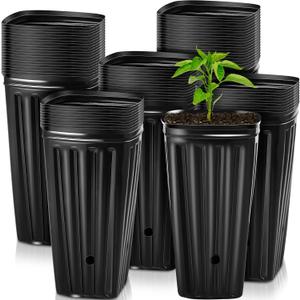 Tessco for you 50 Pcs Planter Pots, 7.8 Inches 0.38 Gallons Square Nursery Pot for Indoor Outdoor Plants, Lightweight Deep Plastic Plant Nursery Container with Drainage Holes