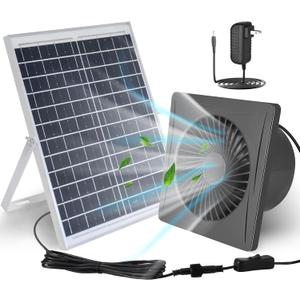 Solar Fan,25W Solar Panel+8" High Speed Solar Powered Fan with Bracket,Solar Fan for Chicken Coop with Power Adapter,Waterproof Solar Exhaust Fan,Solar Power Fan for Greenhouse,Shed (Gray)
