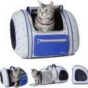 Cat and Dog Backpack Carrier, Foldable Breathable Pet Carrier Backpack with Mesh Ventilation, Large Portable Outing Traveling Pet Bag for Small, Medium Cats, Small Dogs, Blue