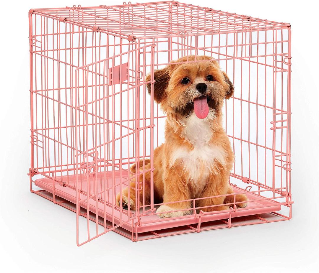 MidWest Homes for Pets Newly Enhanced Single & Double Door iCrate Dog Crate, Includes Leak-Proof Pan, Floor Protecting Feet, Divider Panel & New Patented Features (24L x 18W x 19H Inches, Pink)
