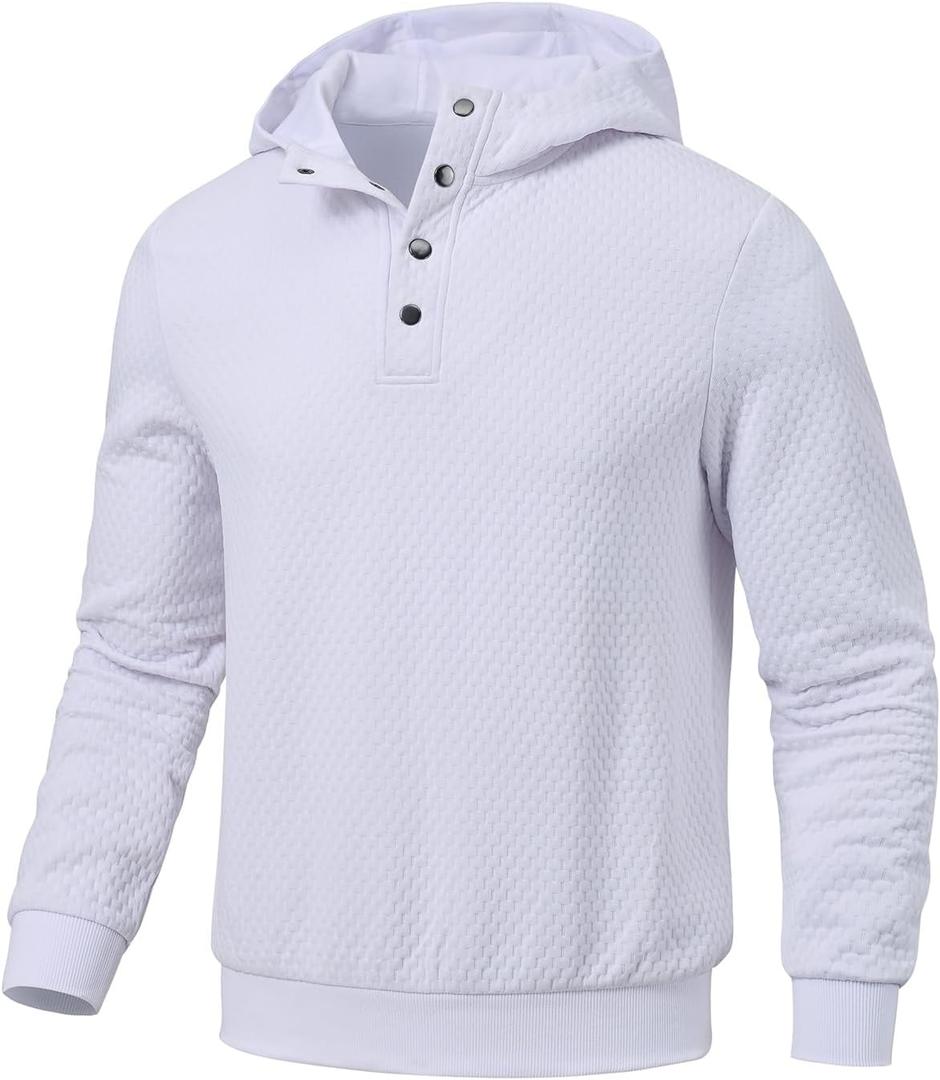 Mens Sweater Hoodies Quilted Sweatshirts Quarter Button Fit Itch-Free Knit Pullover Sweaters Long Sleeve Fall Winter (White) XL