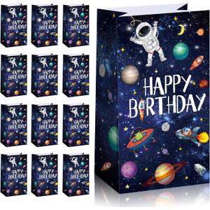 Pajean 28 Pcs Outer Space Birthday Party Favors Space Gift Bags Bulk Solar System Treat Goodie Bags for Candy Snack Popcorn Galaxy Planet Astronaut Theme Happy Birthday Party Supplies Decorations