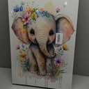 3Pcs Safari Animal Nursery Canvas Wall Art Watercolor Baby Animals with Wildflowers Picture Posters Wall Decor Cute Giraffe Elephant Rabbit Painting Print Artwork for Kids Children Room Decor 16x24in