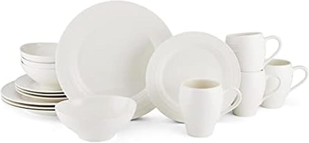 Mikasa Swirl White 16 Piece Dinnerware Set, Service for 4