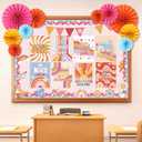 2 x Pajean 62 Pcs Retro Groovy Classroom Bulletin Board Decorations Inspirational Posters with 3D Paper Fans Groovy Cutouts Motivational Bulletin Board Set for Back to School Classroom Home Decorations