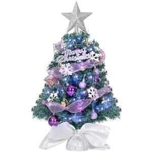 LOENIY 24In Tabletop Christmas Tree, Mini Christmas Tree with DIY Ornaments 35 LED Lights Star Treetopper, Small Xmas Artificial Tree for Holiday Indoor Christmas Decoration (Purple)