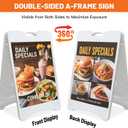 22x28 Inch A-Frame Sidewalk Sign, Heavy Duty Double-Sided Sandwich Board, Folding Outdoor Plastic Sign Holder with 2 Plastic Boards for Business & Storefront Use (White)