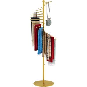 Spiral Scarf Rack, Metal Freestanding Scarf Organizer with 30 Rods, Commercial Hijab Organizer Stand for Home Clothing Store, Space Saving Shelves (Gold) (Wood)